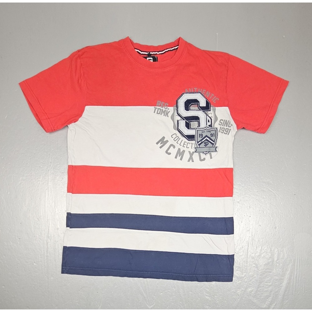 Southpole‎ T-Shirt Mens Large Red White Blue Y2k Embroided Stitched Crest S/S